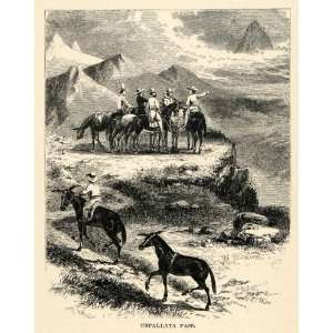  1888 Wood Engraving Uspallata Pass Horsemen Landscape Mountains 