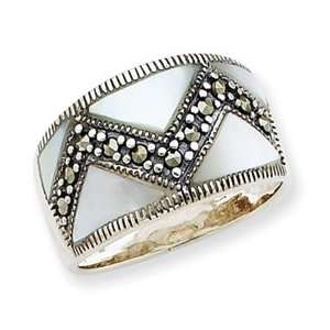  Sterling Silver Marcasite & Mother of Pearl Ring Jewelry