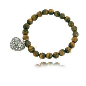   Marcasite Faceted Tigers Eye and Heart Stretch Bracelet, 8 Jewelry