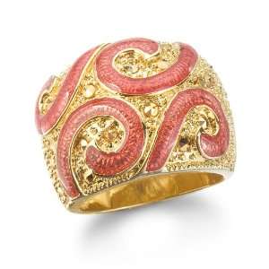   MARCASITE SWIRL RING WITH RED ENAMEL IN GOLD PLATE CHELINE Jewelry