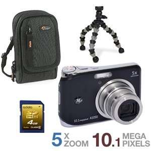  GE A1050 Camera, SD Card, Case, Flex Tripod Bundle  
