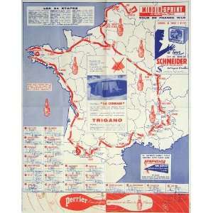 Tour De France 1958 Mapmaker Miroir De Sport Published 1958 (Good 