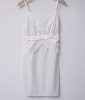 New Korea Womens Elegant White Slim Satin Dress  