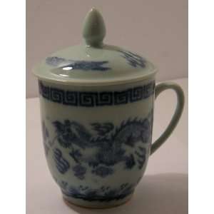  Mug & Lid Dragon 8cm Dia 9.5cm Height Ceramic Rice Pattern 