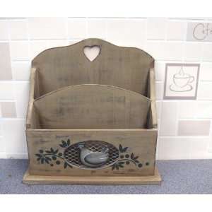  SHABBY CHIC CREAM WOODEN LETTER RACK WITH CHICKEN MOTIF 