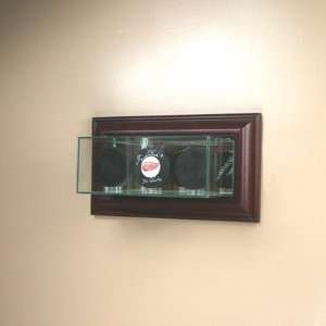   Mounted Glass Triple Hockey Puck Display Case with Cherry Wood Molding