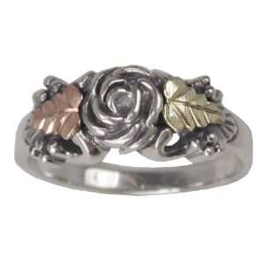  Gold & Sterling Silver Oxidized Rose Ring 12K Leaves Size 7 Jewelry