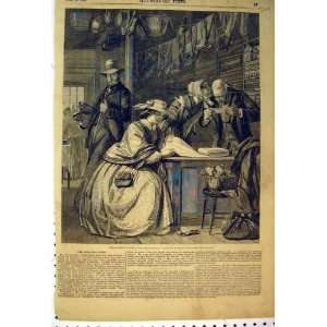    1859 Antique Print Interior Shop Women Men Romance