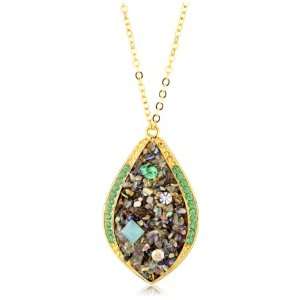   Sparkling Sage Crushed Stone Abalone Petal Pendant Necklace Jewelry