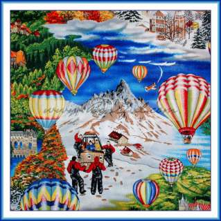 BOOAK Fabric Hot Air Balloon Ski Snow Winter Lake Airplane Scene 