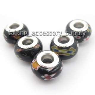 20x Black Millefiori Charms Beads Fit Bracelets 150618  