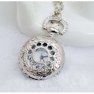  Small White Steel Color Phone Plate Pocket Watch Necklace 