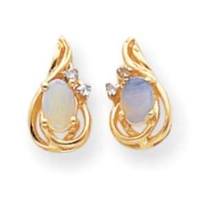  14k Gold Diamond & Opal Birthstone Earrings Jewelry