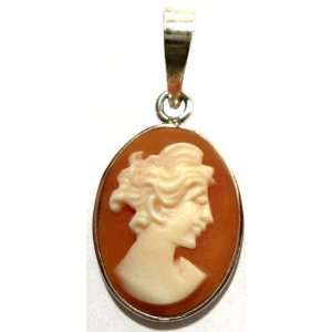   Cameo Pendant Carnelian Shell Sterling Silver Master Carved Italian