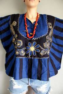 Vtg 70s Gold ETHNIC EGYPTIAN African Caftan Hippie dress Trapeze 
