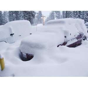  Cars under Heavy Snow Fall at the Winter Ski Resort, Lake 