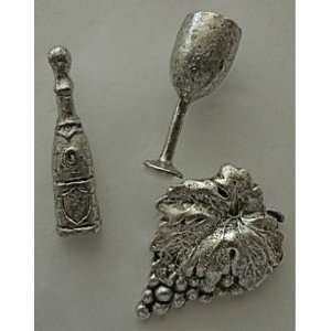*T809AS 2 Antique Silver Wine Lover Push Pins, set of 12