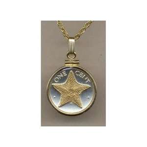  Bahamas 1 Cent Star Fish Two Tone Coin Pendant with 18 