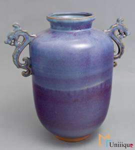 Oriental Jun Kiln Blue Glaze Dragon handle Pottery Jar  