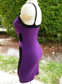 2b BEBE Contrast Side Knit Dress bandage tank purple black bustier 