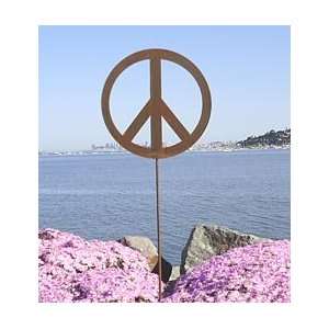 Peace Sign Metal Garden Sculpture With Rust Patina by Judie Bomberger