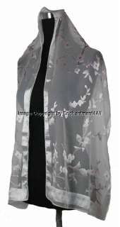   White 100% Pure Silk Scarf Shawl Wrap Floral Pattern All Season  