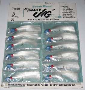 SOUTH BEND SALTY JIG DEALER DISPLAY CARD 12 LURES NEW IN PACKAGES 