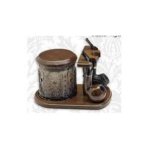  Pipe Rack for 3 Pipes with Smoke Glass Tobacco Jar 