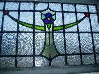 SWEET LARGE LATE 1800S ANTIQUE STAINED GLASS WINDOW  