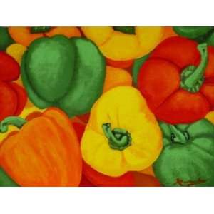 Colorful Peppers, Original Painting, Home Decor Artwork 