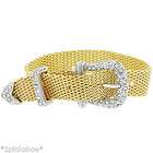 14K Gold Mesh Belt Buckle Bracelet with Clear Crystal Accents