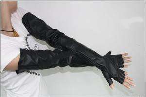 80cm(31.50) long ladys no finger real leather gloves black  