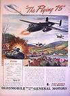 1944 WWII OLDSMOBILE   FLYING 75 AIRPLANE CANNONS FIRE POWER PRINT AD