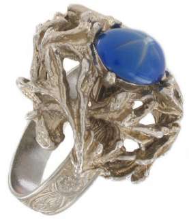 Vintage Ring Vendome Adjustable Silver Tone Blue Star Cabachon 60s 