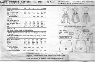   Vintage 1950s STUNNING McCalls Evening Cocktail Dress Pattern 3492