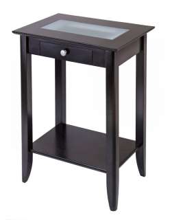 Syrah Wood Phone Stand Accent End Table Frosted Glass  