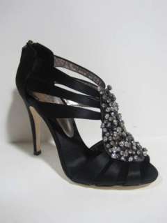 Bourne womens leigh black satin crystal cascade strappy heels 37 $325 