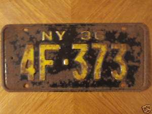 1936 NY License Plate 4F 373  