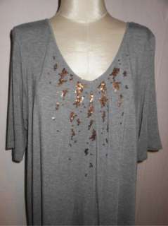 NWT Eileen Fisher Cozy Viscose Stretch Sequin Trim V Neck Tunic Top 