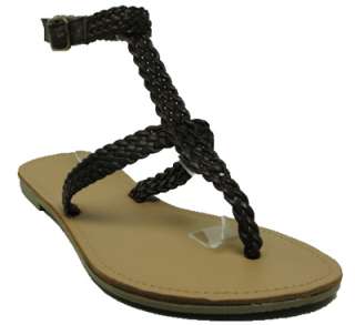 Womens Brown Roman Gladiator Ankle T Flats Zipper Thongs Sandals 