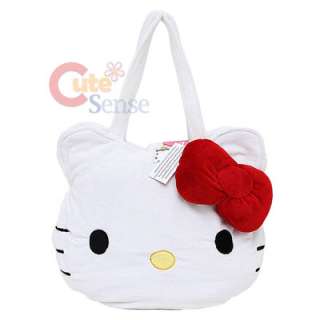   Hello Kitty Face Plush Shoulder Bag Hand Bag w/ 3D Red Bow  