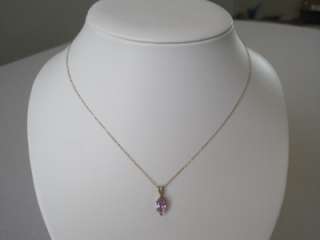14k Marquise Amethyst Pendant & Solid Yellow Gold Chain 16 Necklace 