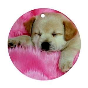 Cute puppy Ornament round porcelain Christmas Great Gift Idea