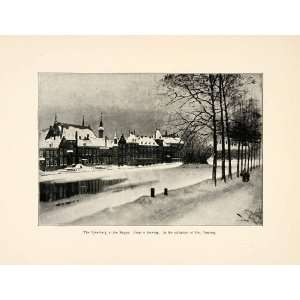  1899 Print Vyverberg Hague Drawing River Cityscape Winter 