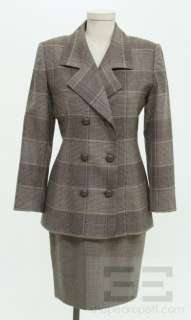   Couture 2 Piece Brown Houndstooth Wool Jacket & Skirt Suit Size 36