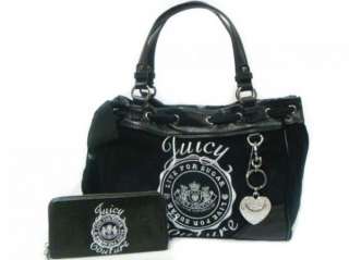 NWT JUICY COUTURE Black Velour Solid Crest Scottie Daydreamer Tote Bag 