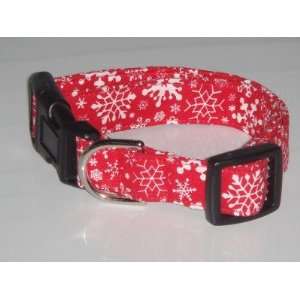  Red White Snowflakes Dog Collar Medium 1 