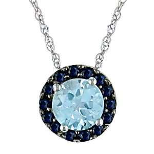   6mm Rd Sky Blue Topaz & 1.5mm Rd Sapphire Pendant w/ Chain Jewelry
