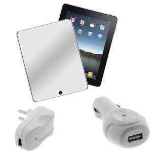   White USB Home Travel Charger + Mirror LCD Screen Protector for Apple