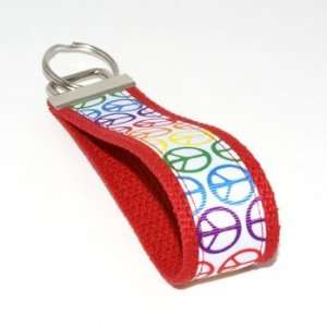  White Rainbow Pride Peace Signs 6   Red   Keychain Key 